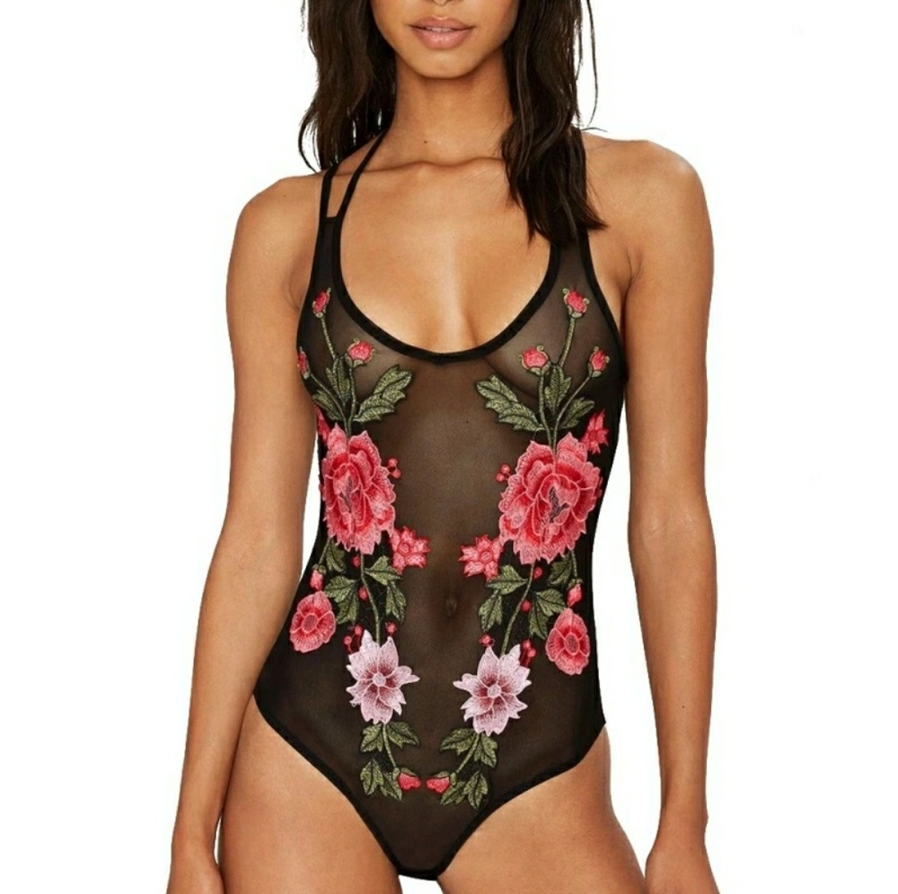 🆕 Black Mesh w/Roses Bodysuit