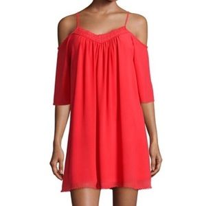 Coral Cold-Shoulder Shift Dress