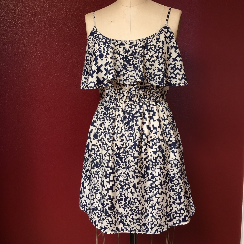 Blue and white geometric dress