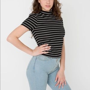 AA Striped Short Sleeve Mock Neck Top