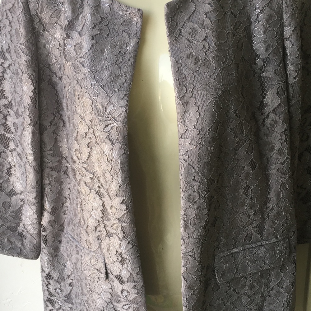 CHICO'S grey lace lightweight blazer w/pockets EUC - Picture 7 of 8