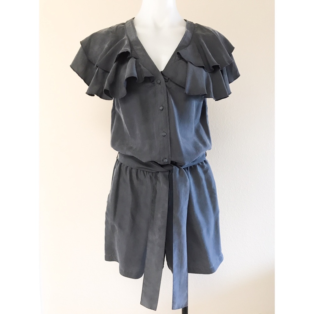Blue Silk romper w/ruffle collar sleeves - size 2
