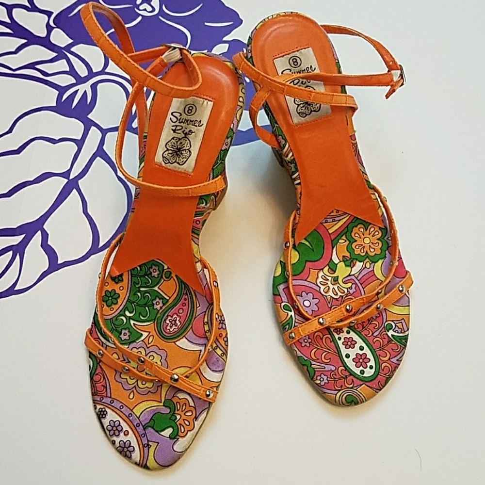 Summer Rio ankle wrap wedges.  NWOT