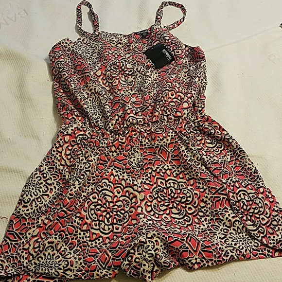 Romper with Coral & White Floral Button-Front - Picture 2 of 3