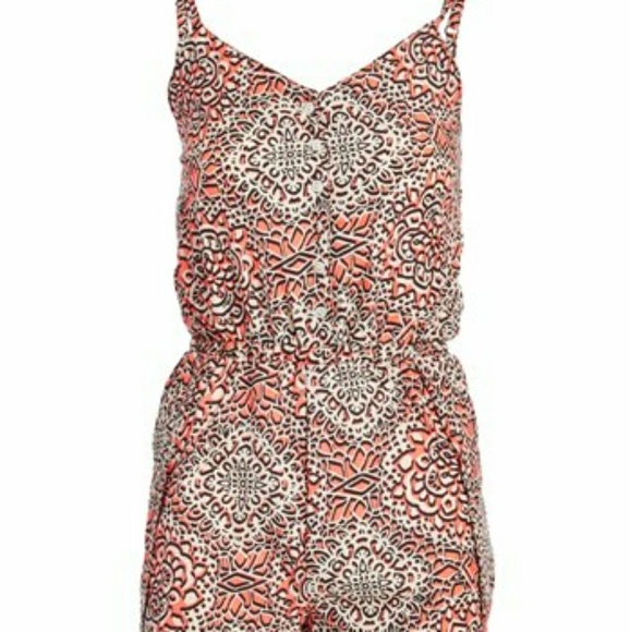 Romper with Coral & White Floral Button-Front - Picture 1 of 3
