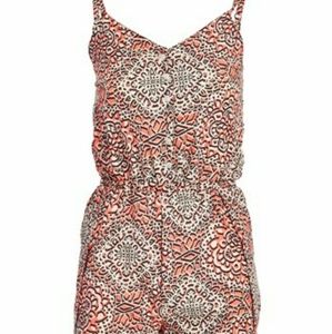 Romper with Coral & White Floral Button-Front