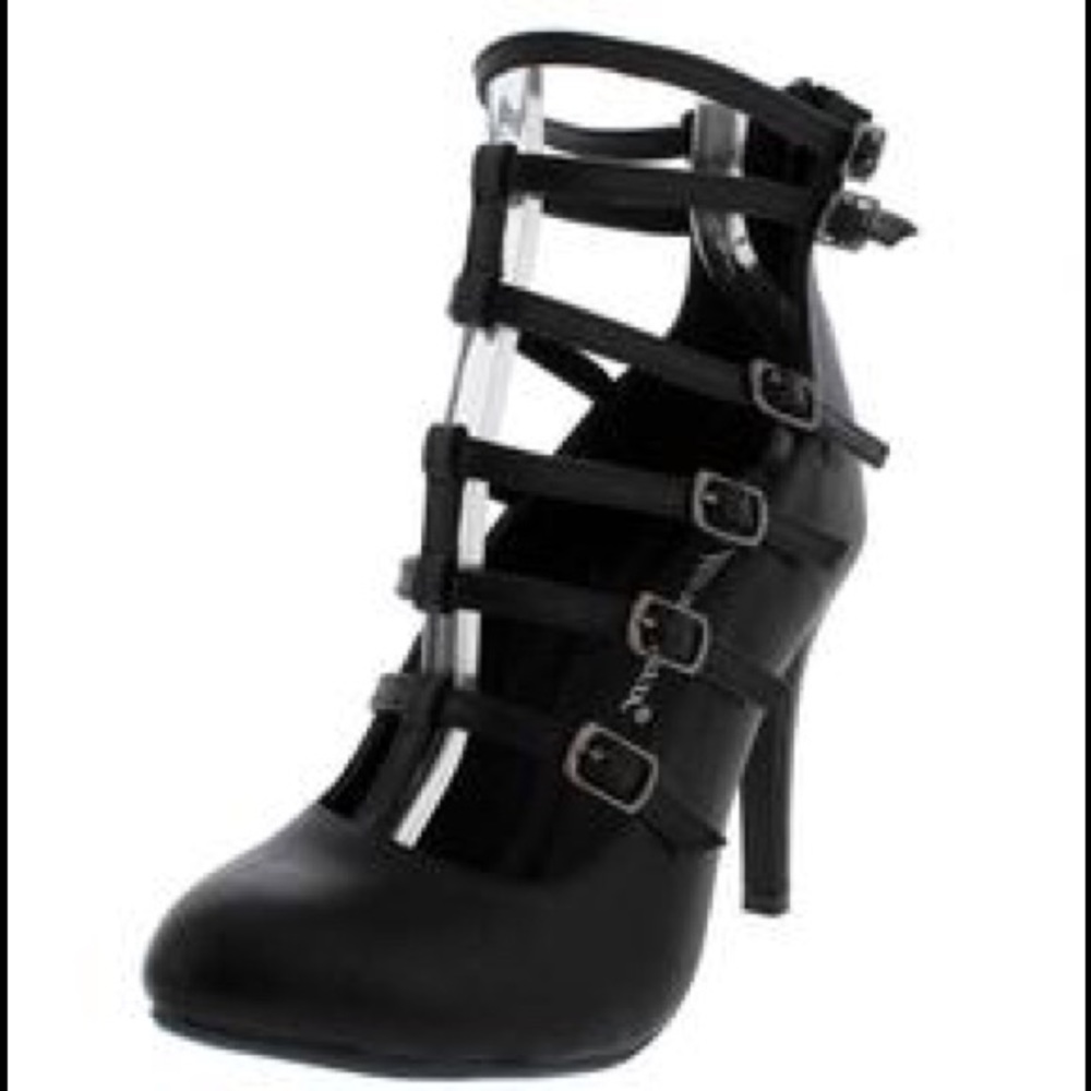 Black Multi-Strapped Bootie with Stiletto Heel