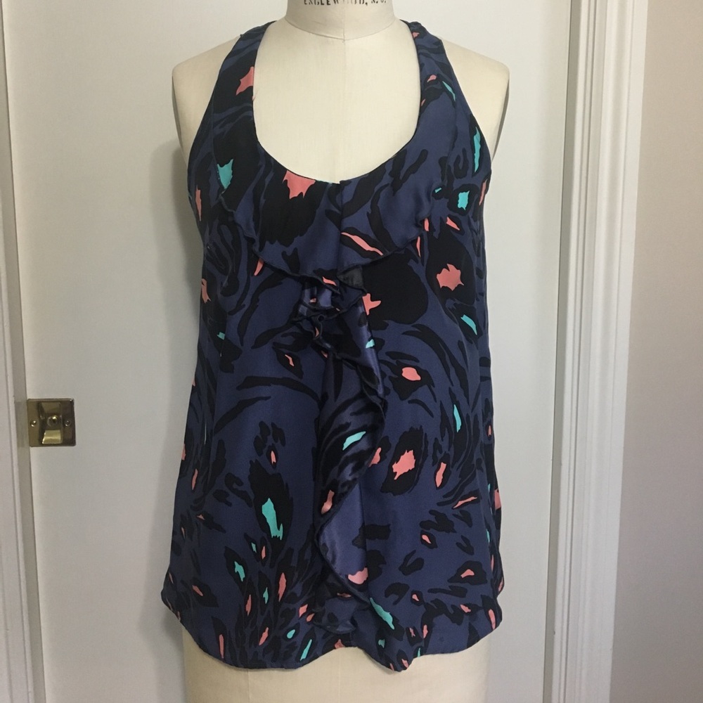 Racer-back Printed Silk Blouse
