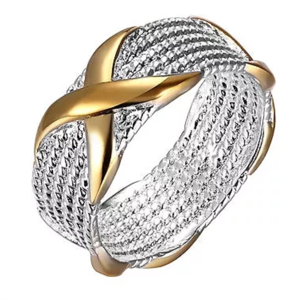 Silver with gold tone accents, fashion ring