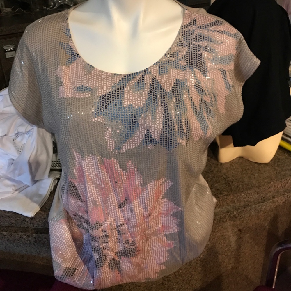 Crosby sequined pastel t-shirt in taupe