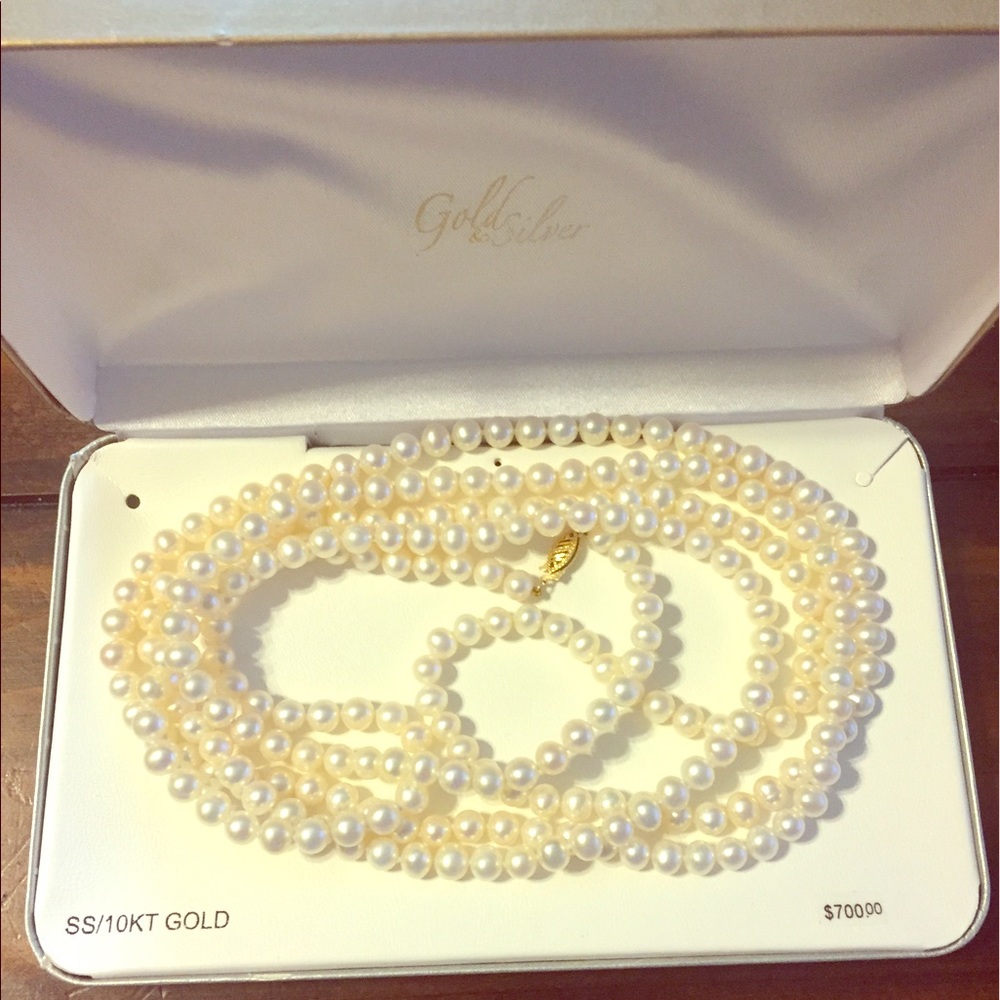 Gold & Silver 10kt pearl necklace