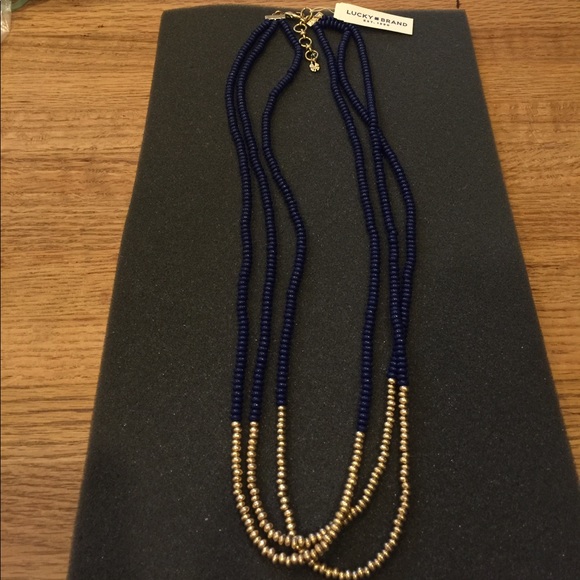 NWT Lucky Brand Dark Blue/Gold Beaded Necklace - Picture 1 of 4