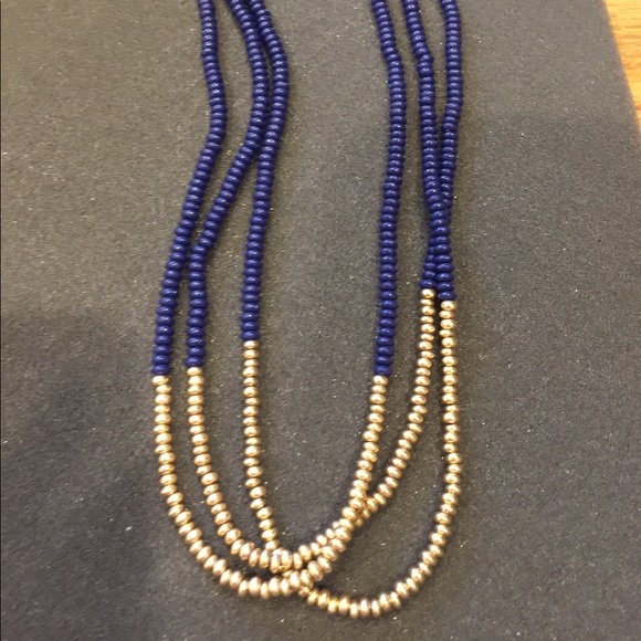 NWT Lucky Brand Dark Blue/Gold Beaded Necklace - Picture 2 of 4