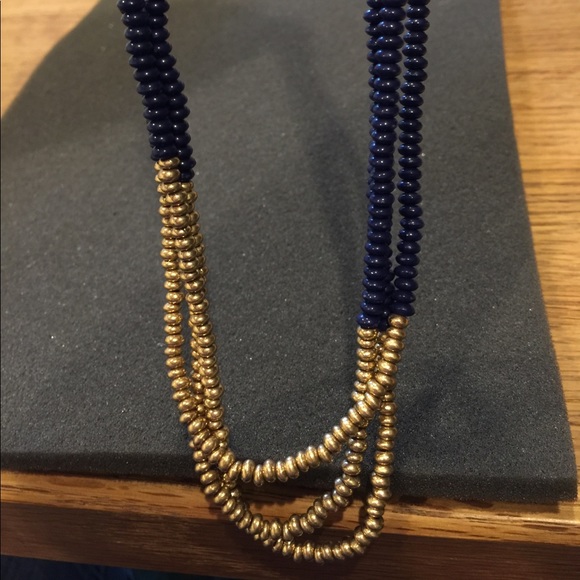 NWT Lucky Brand Dark Blue/Gold Beaded Necklace - Picture 4 of 4