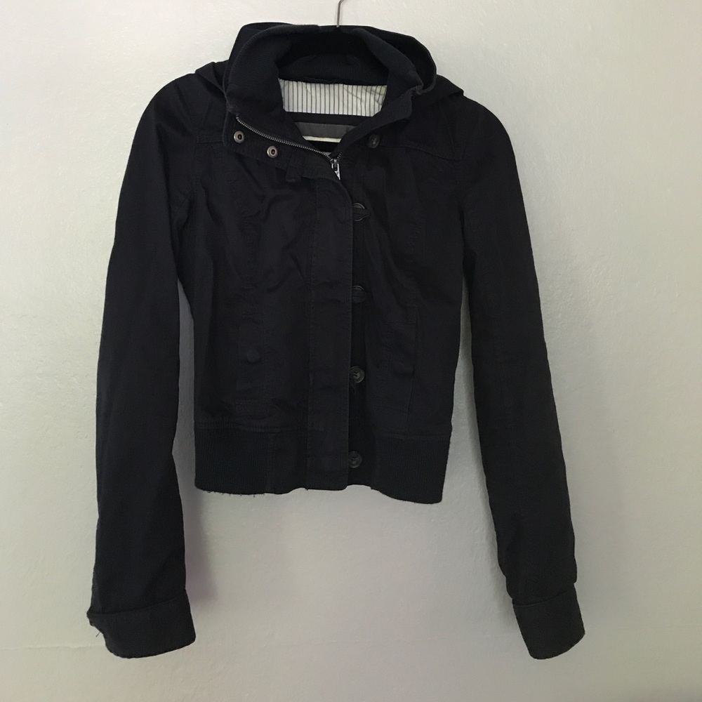 navy blue hooded jacket