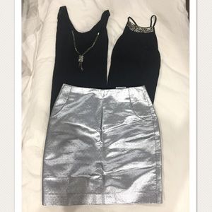 3 pc H&M Bundle: silver skirt plus 2 black shirts