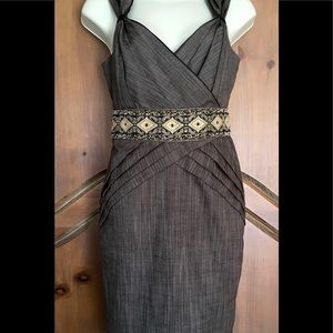 bebe Brown Herringbone Empire Dress