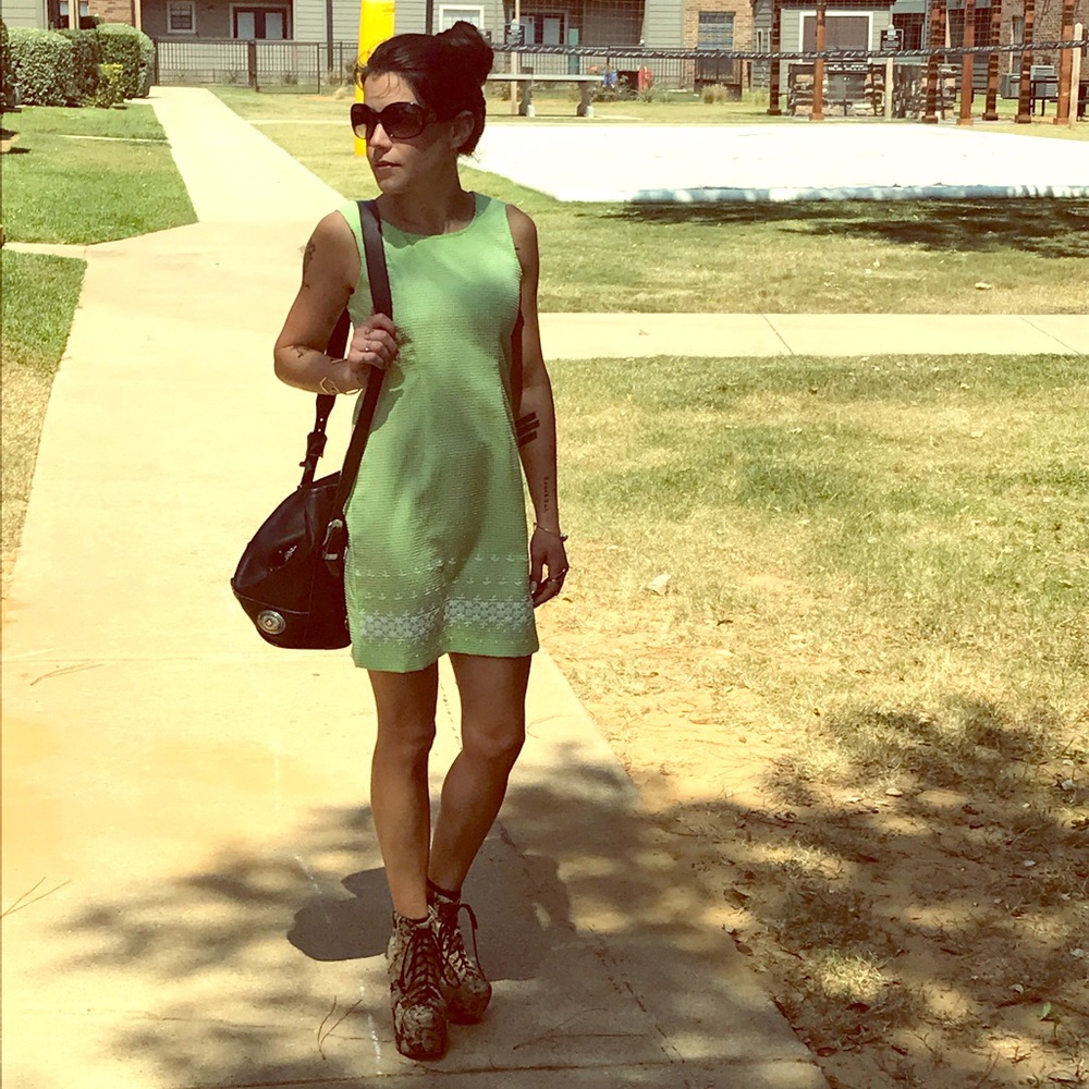 Lime green gingham cross back dress