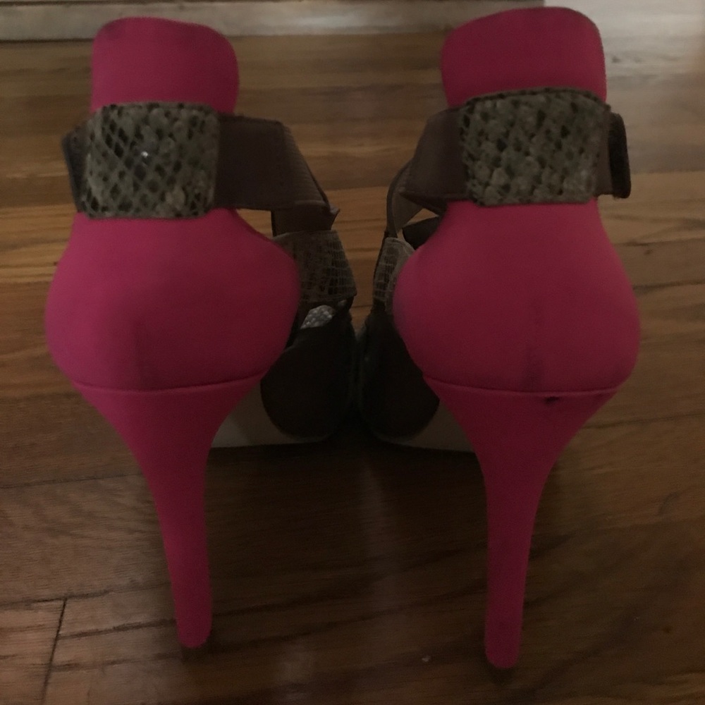 Joan and David Heel- Neon Pink and Snake Skin!