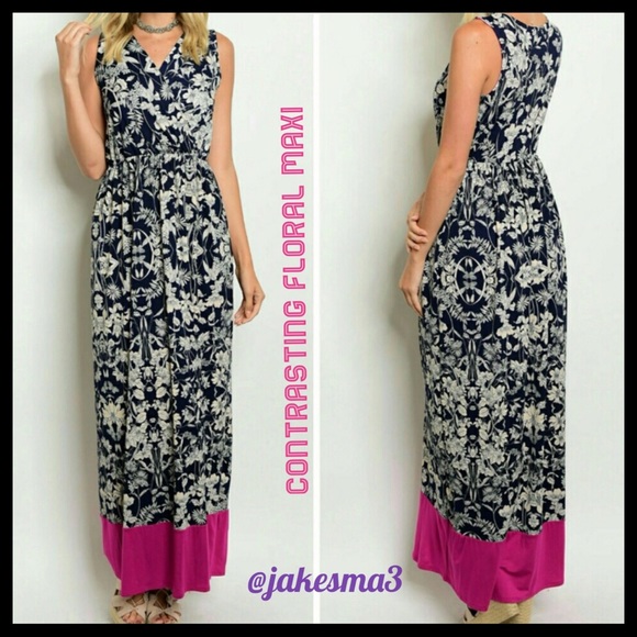 🌺CONTRASTING FLORAL MAXI🌺 - Picture 1 of 3