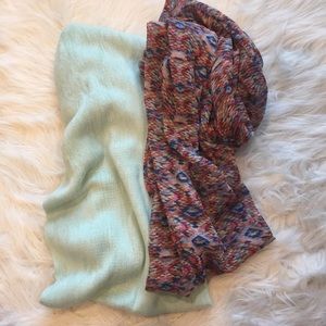 Mint Green and Patterned Infinity Scarves Bundle