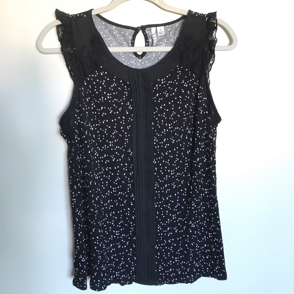 ELLE Black Sleeveless Blouse - Pink/White Floral