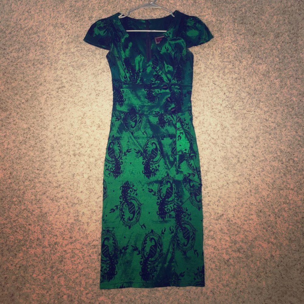 Voodoo Vixen Flocked Floral Overlay Pencil Dress