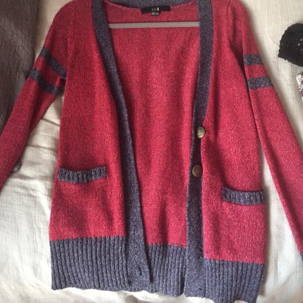 Red and Gray cardigan