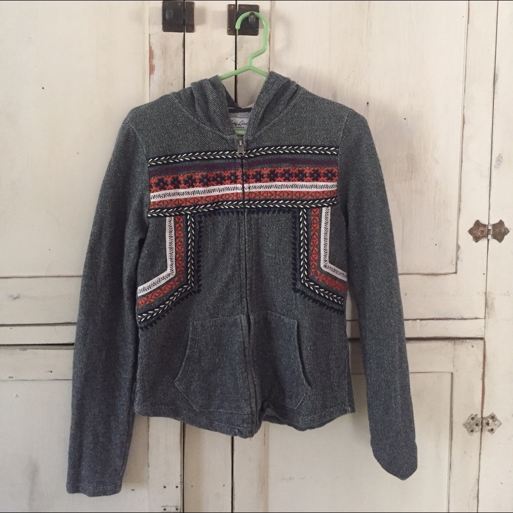 Embroidered Lucky Brand zip up jacket with hood