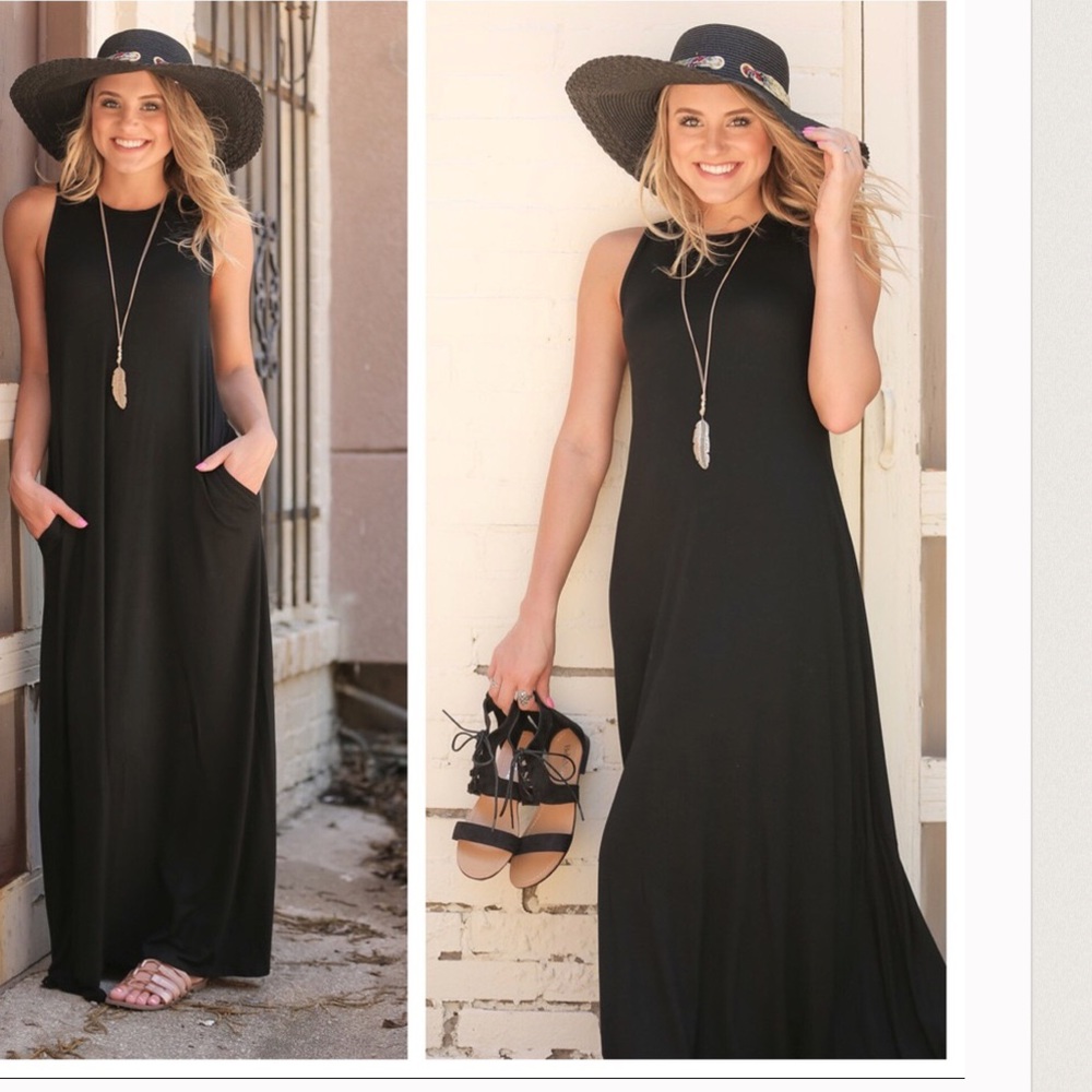 ONE LEFT! Black sleeveless maxi dress with pockets - Picture 2 of 2