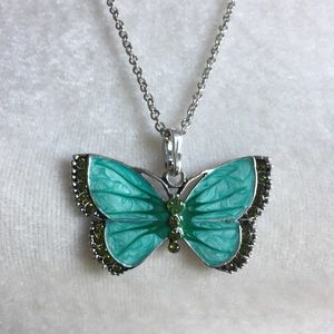 BOGO Rhinestone butterfly pendant necklace green