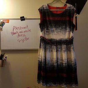 Abstract dress with faux snake skin belt