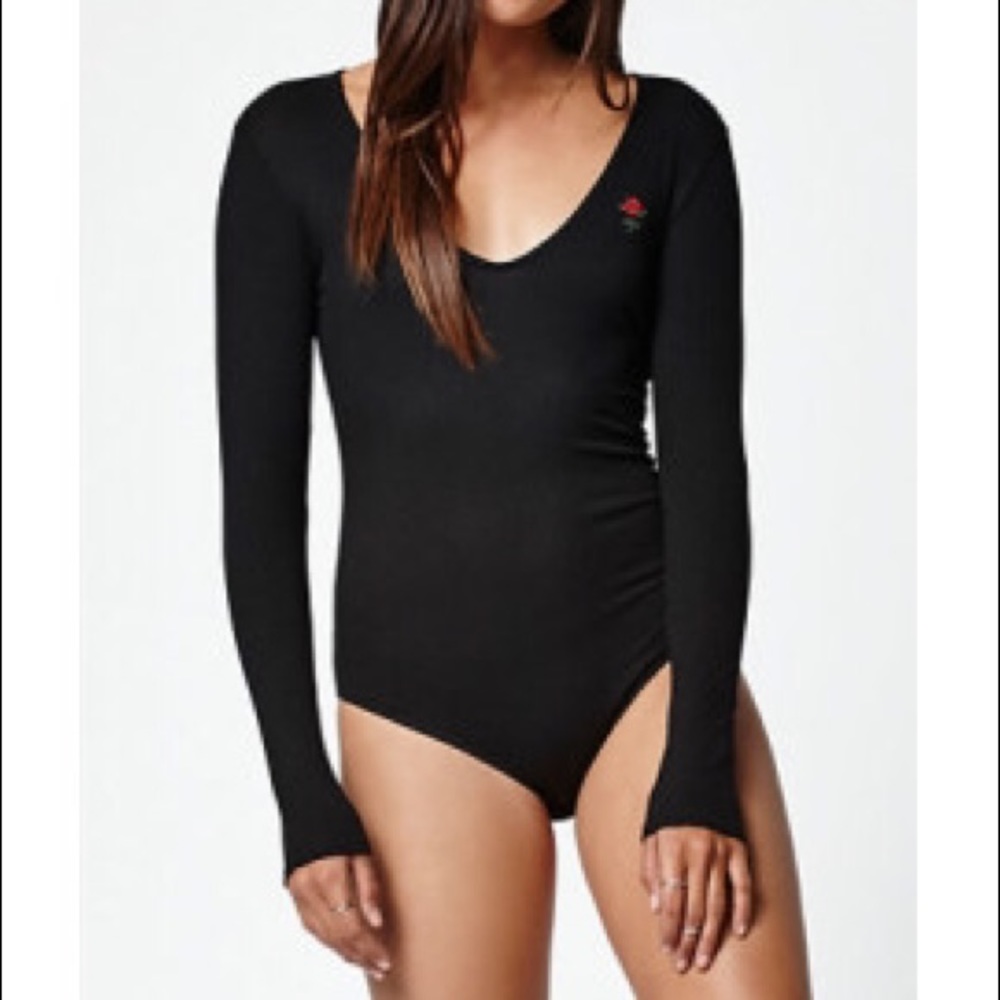 long sleeve black rose bodysuit