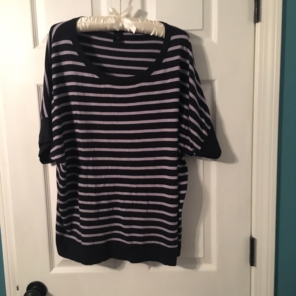 Ann Taylor Navy Lavender Short Sleeve Sweater