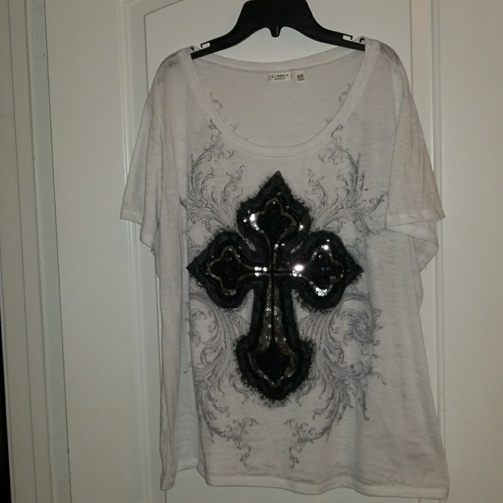 Plus size sequins cross top