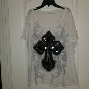Plus size sequins cross top