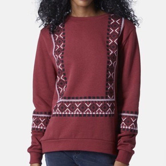 Topshop Sweaters - TopShop Burgundy Embroidered Sweatshirt