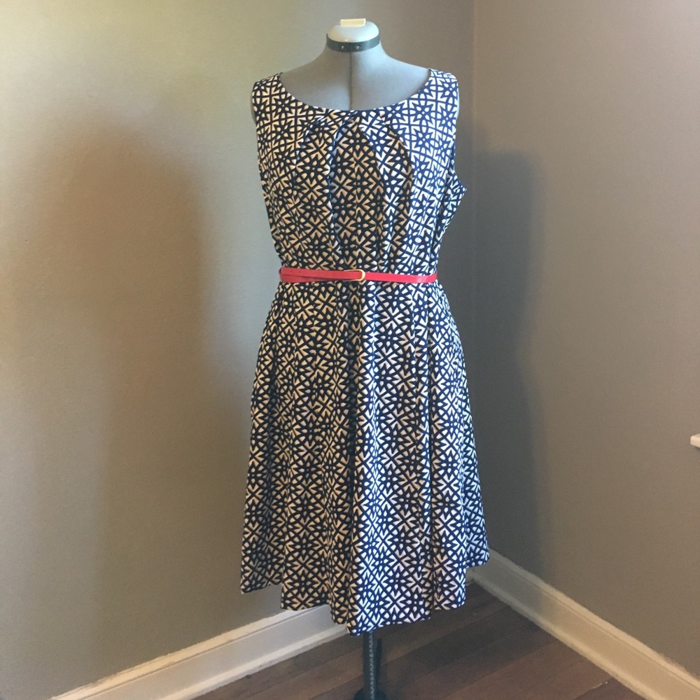 Geometric Navy and Toupe Dress