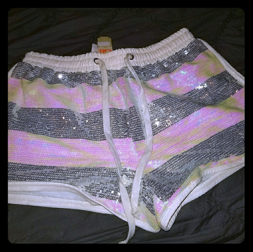 Silver and white, sequin shorts