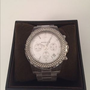 Michael Kors Quartz, Clear Band White Dial Watch