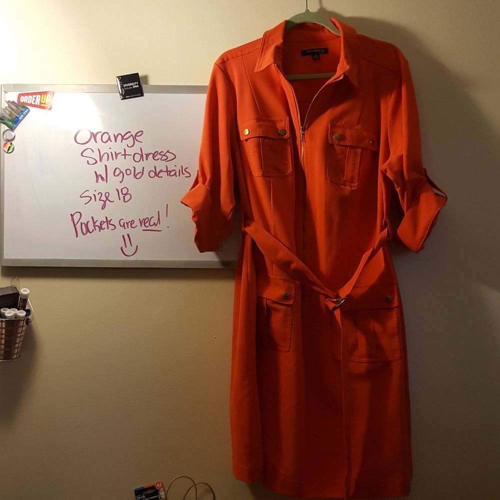 Orange shirt dress with REAL POCKETS