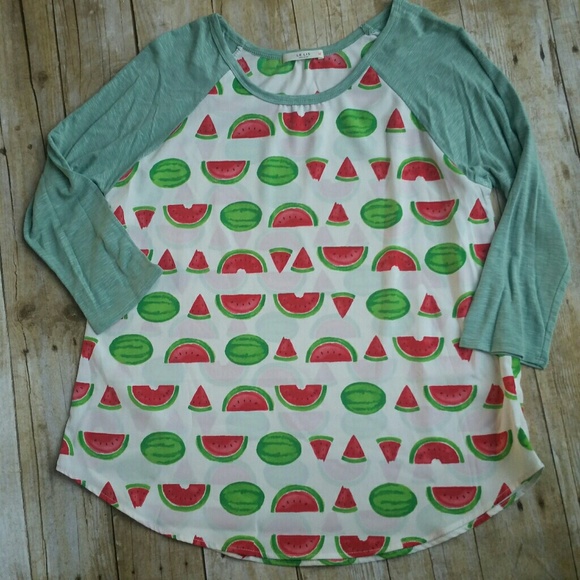 Watermelon Print Baseball Fruit Tee Size Medium - Picture 2 of 6