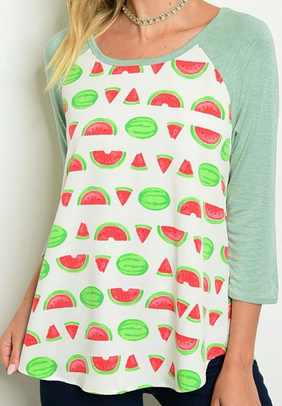 Watermelon Print Baseball Fruit Tee Size Medium - Picture 5 of 6
