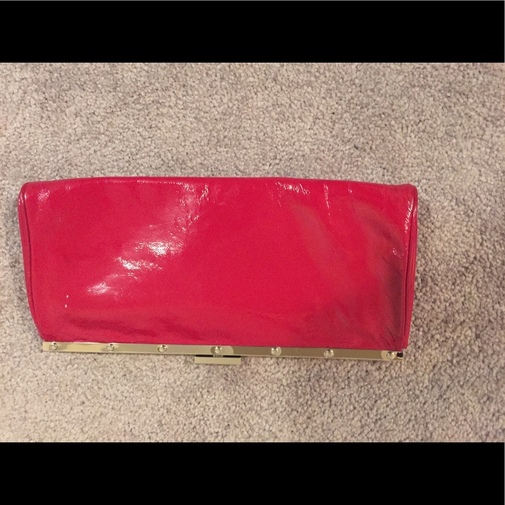 Patent leather clutch with chain