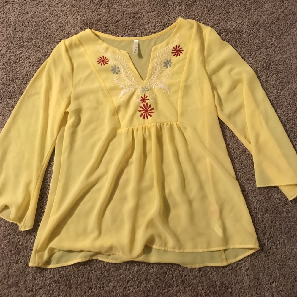 Sheer yellow floral blouse