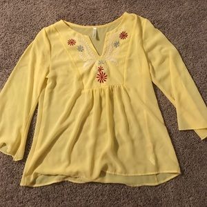 Sheer yellow floral blouse