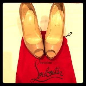 Christian Louboutin Nude Patent Peep Toe Heels
