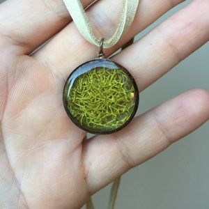 Yellow Lichen Copper Nature Necklace