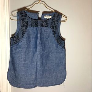Madewell Size S Embroidered Chambray Sleeveless