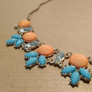 No label gold chain blue orange statement necklace